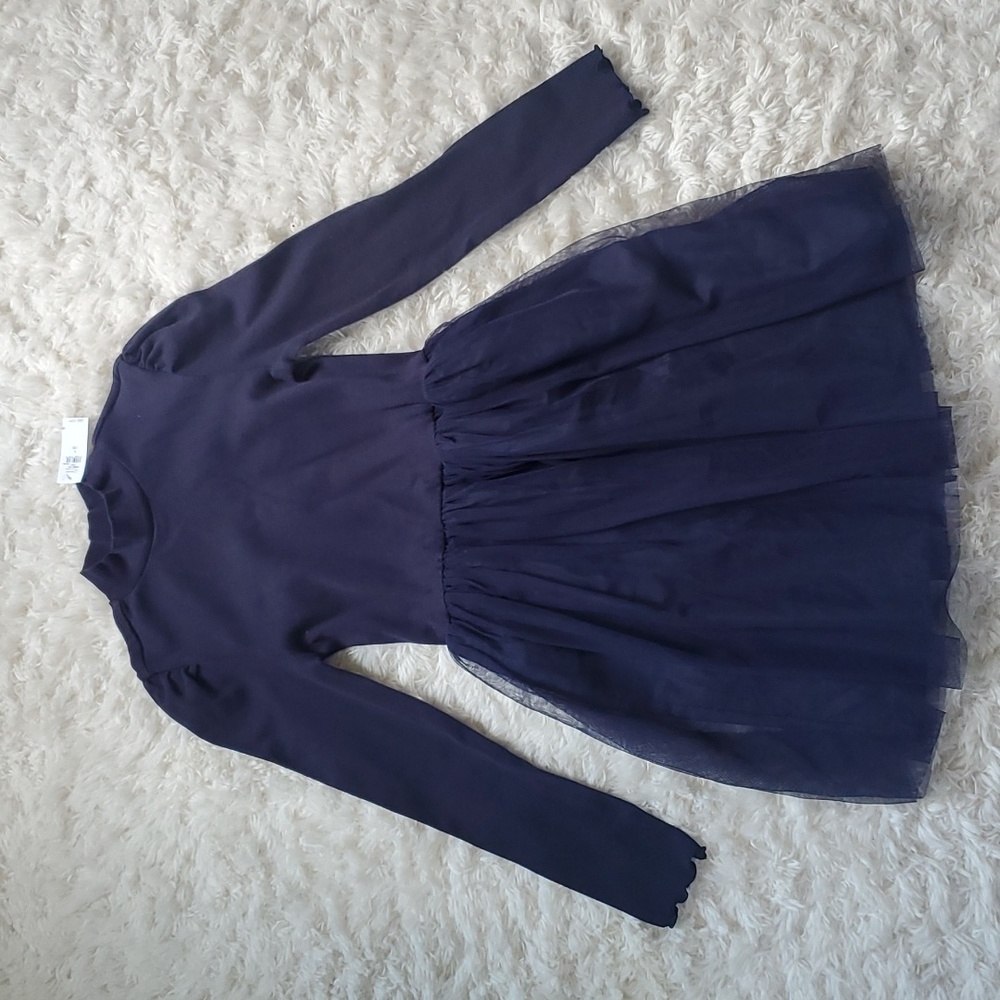 NWT GAP Long Sleeve Size 10 Large Dress Navy Tulle Bottom Skirt and Ribbed Top